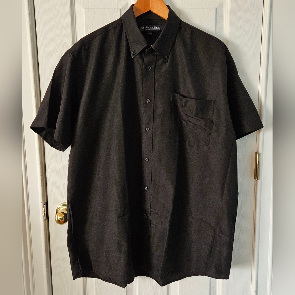 📌3for$10 Fortino Landi Black Short Suit Shirt Size 17-17.5